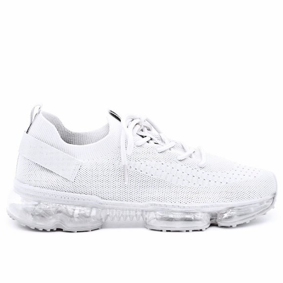 New White Knitted Lace Up Clear Heel Sneakers - Picture 4 of 5